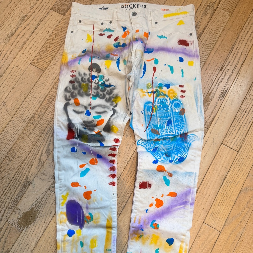 Winnie Woodson | Hand-Painted "Zen Vision" Slim Flex Khakis unisex